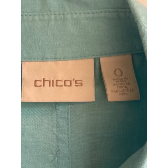 Chico's Blue Linen Button-Up Short Sleeve Jacket With Pockets, Size 0 (Small) - Picture 4 of 8